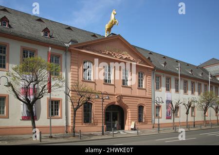 Landesmuseum with golden horse, in Mainz, Rhineland-Palatinate, Germany Stock Photo