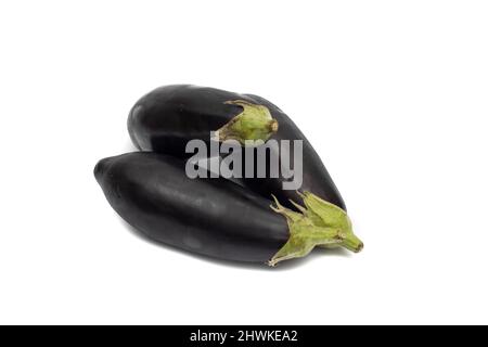 A batch of three eggplants. Isolated on white background. Stock Photo