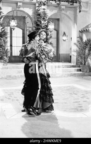 Rehearsing Morecambe & Wise Christmas Show, 18th December 1973. Eric Morecambe and Ernie Wise, pictured with: Vanessa Redgrave in a scene from the Mambo Dance. Vanessa Redgrave playing Josephine with Eric as the Duke of Wellington & Ernie as Napoleon. Stock Photo