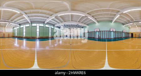 360 degree panoramic view of full seamless spherical hdr panorama 360 degrees angle view in empty gym with gymnasium basketball court in equirectangular projection, AR VR content,