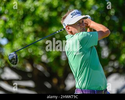 Orlando, FL, USA. 6th Mar, 2022. Ian Poulter of England on the 1st tee during final round of the Arnold Palmer Invitational presented by Mastercard held at Arnold Palmer's Bay Hill Club & Lodge in Orlando, Fl. Romeo T Guzman/CSM/Alamy Live News Stock Photo