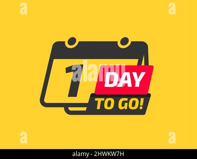 One Day To Go Calendar Icon On Yellow Background Stock Vector