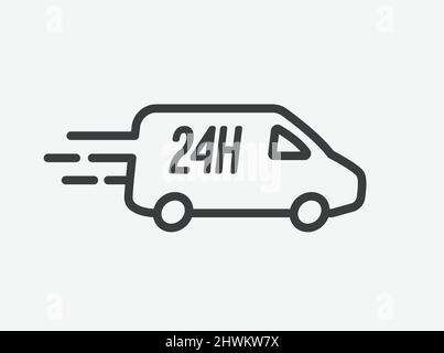 24h Delivery Van Flat Design Icon Stock Vector