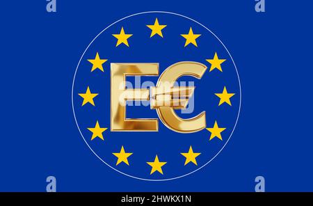 digital currency E-Euro € and the design of Europe 3d-illustration Stock Photo