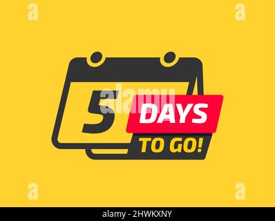 Five Days To Go Calendar Icon On Yellow Background Stock Vector