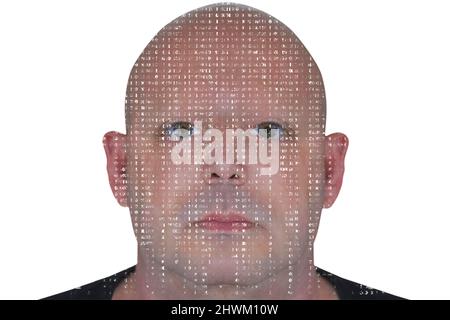 Conceptual image of human programmation. Binary digits are being inserted in a human mind to represent how the public opinion media and internet are i Stock Photo