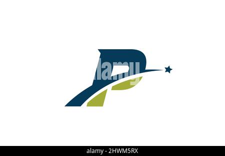 blue green P alphabet letter logo icon with star. Creative design for business or company with swoosh Stock Vector