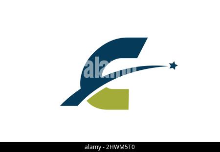 blue green C alphabet letter logo icon with star. Creative design for business or company with swoosh Stock Vector