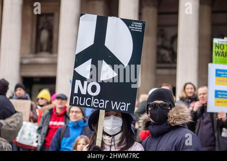 London, England. 6th March, 2022. Proteters at a Stop the War in Ukraine protest in London. Credit: Jessica Girvan/Alamy Live News Stock Photo