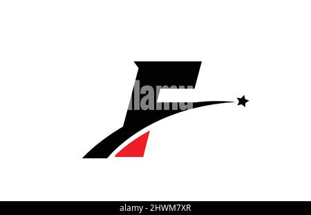 F red black alphabet letter logo icon design with swoosh and star. Creative template for company and business Stock Vector