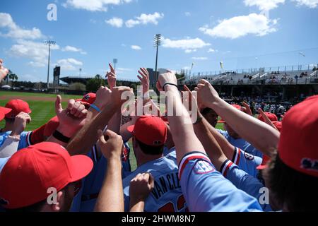 Orlando, Florida, USA. 06th Mar, 2022. Ole Miss players prepare for the start of the game against UCFOle Miss defeated University of Central Florida Baseball 9-1 at John Euliano Park in Orlando, Florida. Photo by Billy Schuerman/CSM/Alamy Live News Stock Photo