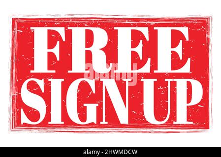 FREE SIGN UP, words written on red grungy stamp sign Stock Photo