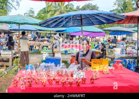 Local Sunday market in Khao Tao village just south of Hua Hin in Thailand Stock Photo