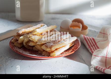Delicious homemade cookies on the table, side view. Background with space for text Stock Photo