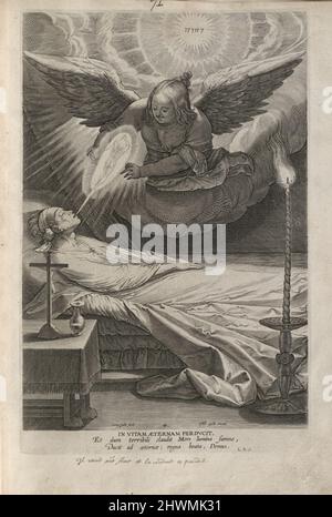 Angeli Custodis Ministeria (The Ministries of Angels).  Artist: Cornelis Galle I, Flemish, 1576–1650Publisher: Philip Galle, Flemish, 1537–1612 Stock Photo