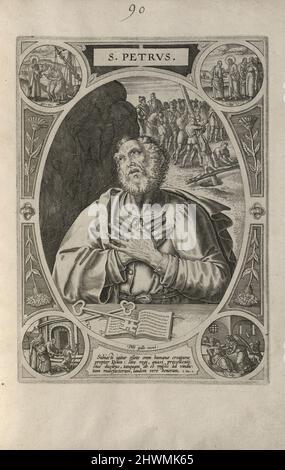 Saint Peter.  Artist: Unknown Publisher: Philip Galle, Flemish, 1537–1612 Stock Photo