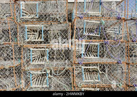 Stacked Fishing creels. Crab and lobster creels. Tazones