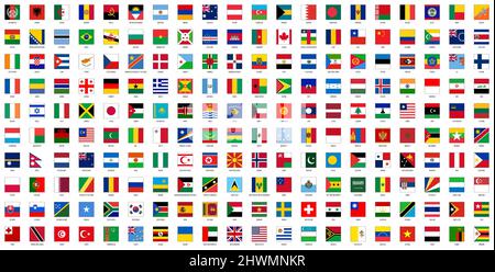 Square national flags of World countries Stock Vector
