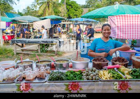 Local Sunday market in Khao Tao village just south of Hua Hin in Thailand Stock Photo