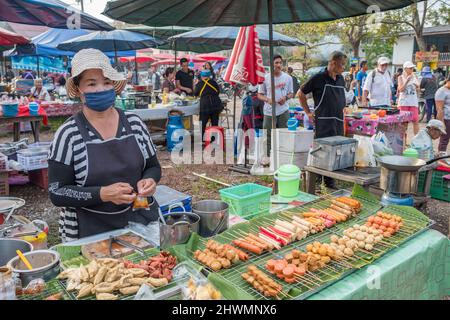 Local Sunday market in Khao Tao village just south of Hua Hin in Thailand Stock Photo