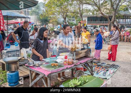 Local Sunday market in Khao Tao village just south of Hua Hin in Thailand Stock Photo