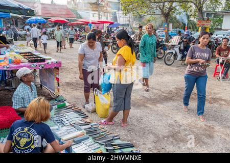 Local Sunday market in Khao Tao village just south of Hua Hin in Thailand Stock Photo