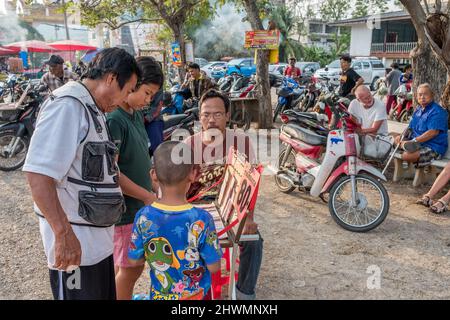 Local Sunday market in Khao Tao village just south of Hua Hin in Thailand Stock Photo