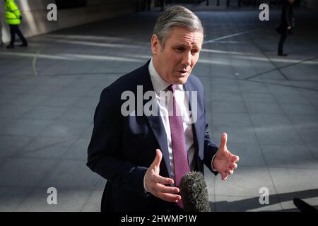 London, UK. 06th Mar, 2022. Keir Starmer being interviewed after Sophie Raworth's ‘Sunday Morning' show at BBC Broadcasting House in London. (Photo by Tejas Sandhu/SOPA Images/Sipa USA) Credit: Sipa USA/Alamy Live News Stock Photo