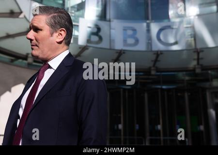 London, UK. 06th Mar, 2022. Keir Starmer being interviewed after Sophie Raworth's ‘Sunday Morning' show at BBC Broadcasting House in London. (Photo by Tejas Sandhu/SOPA Images/Sipa USA) Credit: Sipa USA/Alamy Live News Stock Photo