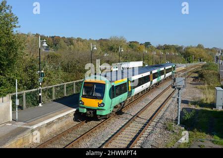 A train stands at Rye railway station in East Sussex, UK Stock Photo