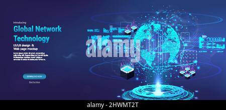 Global network technology in futuristic style with hologram Earth Globe Stock Vector