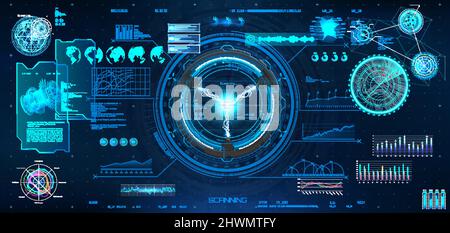 Digital interface HUD in cyberpunk style. Futuristic graphic set Stock Vector