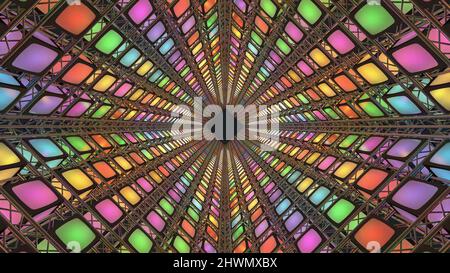 Stage Light Tunnel. Green screen background. 3d Rendering. Stock Photo
