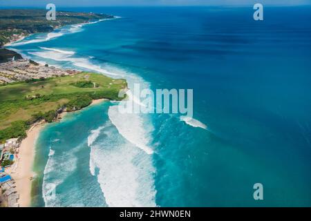 Aerial view of waves for surfing. Perfect ocean waves in Bali at Bukit Stock Photo