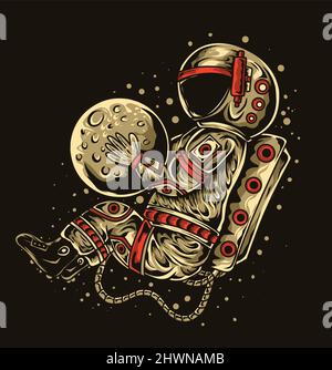 illustration vector astronaut holding the moon Stock Vector