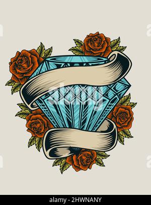 illustration vector vintage diamond rose flower Stock Vector