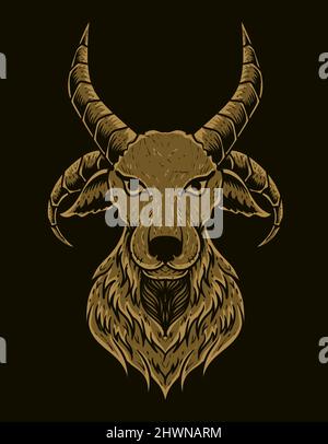 illustration vector goat head on black background Stock Vector