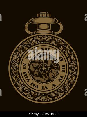 illustration vector antique clock with ornament Stock Vector