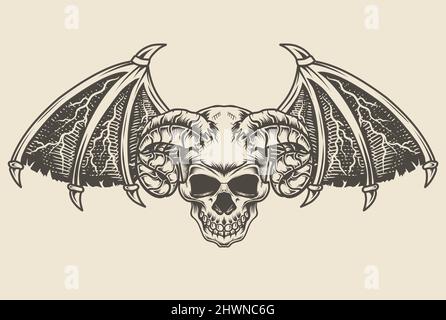 illustration vector demon skull head Stock Vector