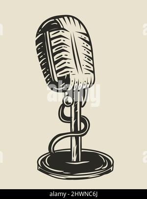 illustration vector vintage microphone on white background Stock Vector