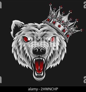 illustration vector bear head with king crown Stock Vector