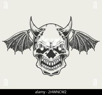 illustration vector demon skull head monochrome style Stock Vector