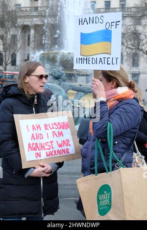 London, UK, 6th March, 2022. Hundreds gathered in an anti-war march calling for the end of conflict in Ukraine, by the way of peace negotiations. The event was organised by Stop the War Coalition. Credit: Eleventh Hour Photography/Alamy Live News Stock Photo