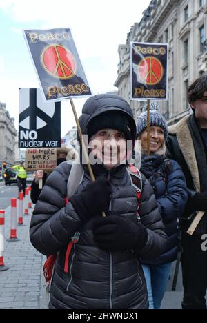 London, UK, 6th March, 2022. Hundreds gathered in an anti-war march calling for the end of conflict in Ukraine, by the way of peace negotiations. The event was organised by Stop the War Coalition. Credit: Eleventh Hour Photography/Alamy Live News Stock Photo
