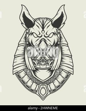 Illustration vector Ancient Egypt Anubis god monochrome style Stock Vector