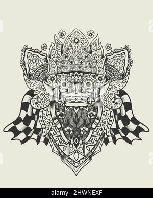 illustration vector barong head monochrome style Stock Vector