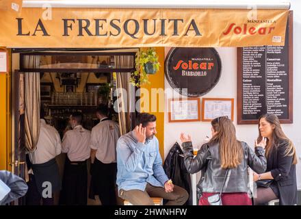 La Fresquita authntic Taberna popular among locals for its beer and tapas, barrio Santa Cruz, Sevilla Seville Spain Stock Photo