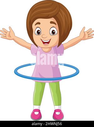 Cute little girl training with hula hoop. Funny cartoon character. Vector  illustration on white background Stock Vector Image & Art - Alamy