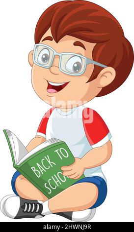 Cartoon little boy sitting and reading a book Stock Vector