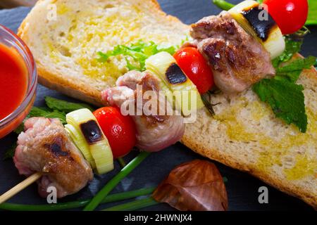 Mutton slices on barbecue skewers (shashlik) Stock Photo